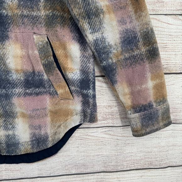 Columbia Jacket Womens Small Pink Brown Plaid Fleece Shacket Outdoors Pockets - Picture 5 of 12